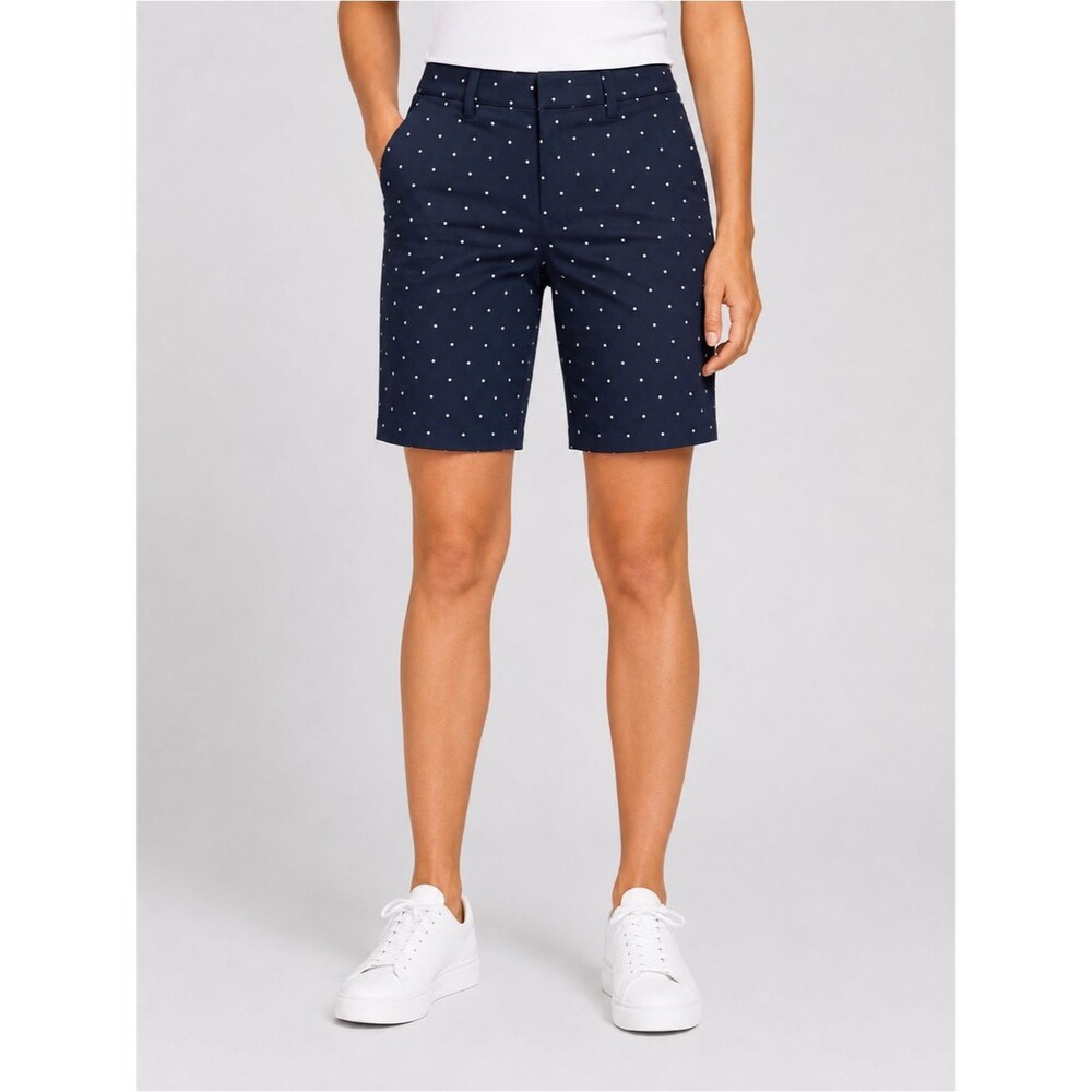 Tommy Hilfiger Hollywood Polka Dot Long Shorts Mid Rise Navy Ivory 2 NEW